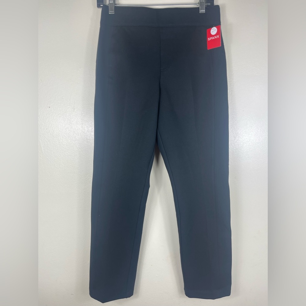 Spanx Petite Perfect Pants Women’s M Black High Rise Straight Leg Ponte Pull